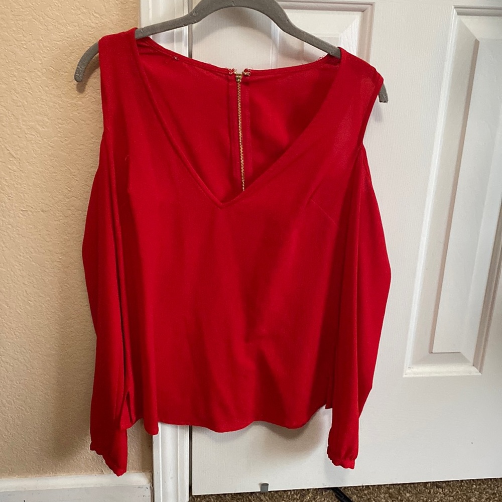 Long Sleeve Shoulder Cut Out Blouse